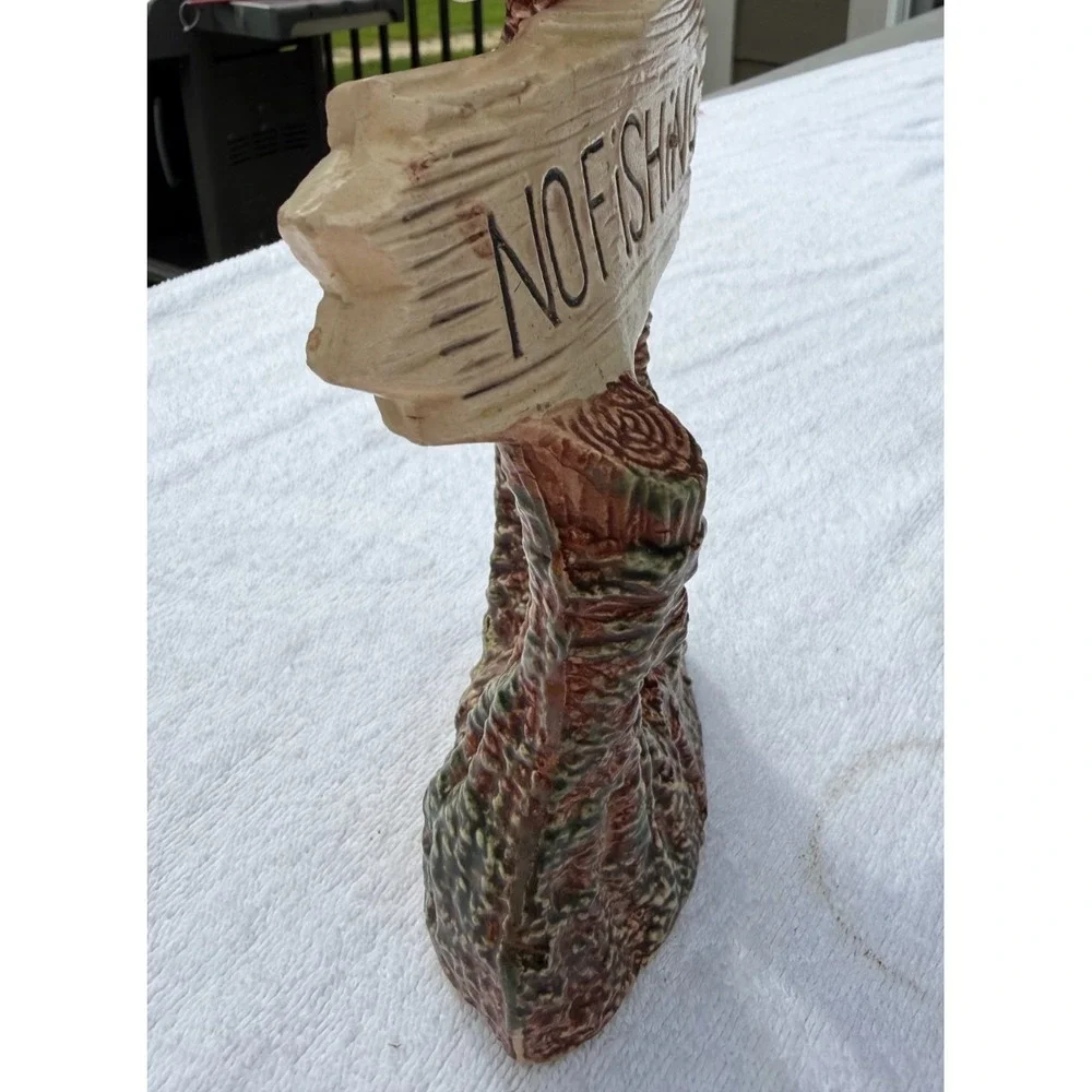VTG Funny No Fishing Ceramic Aquarium Ornament Fish Tank Decor Rustic Cabin Sign